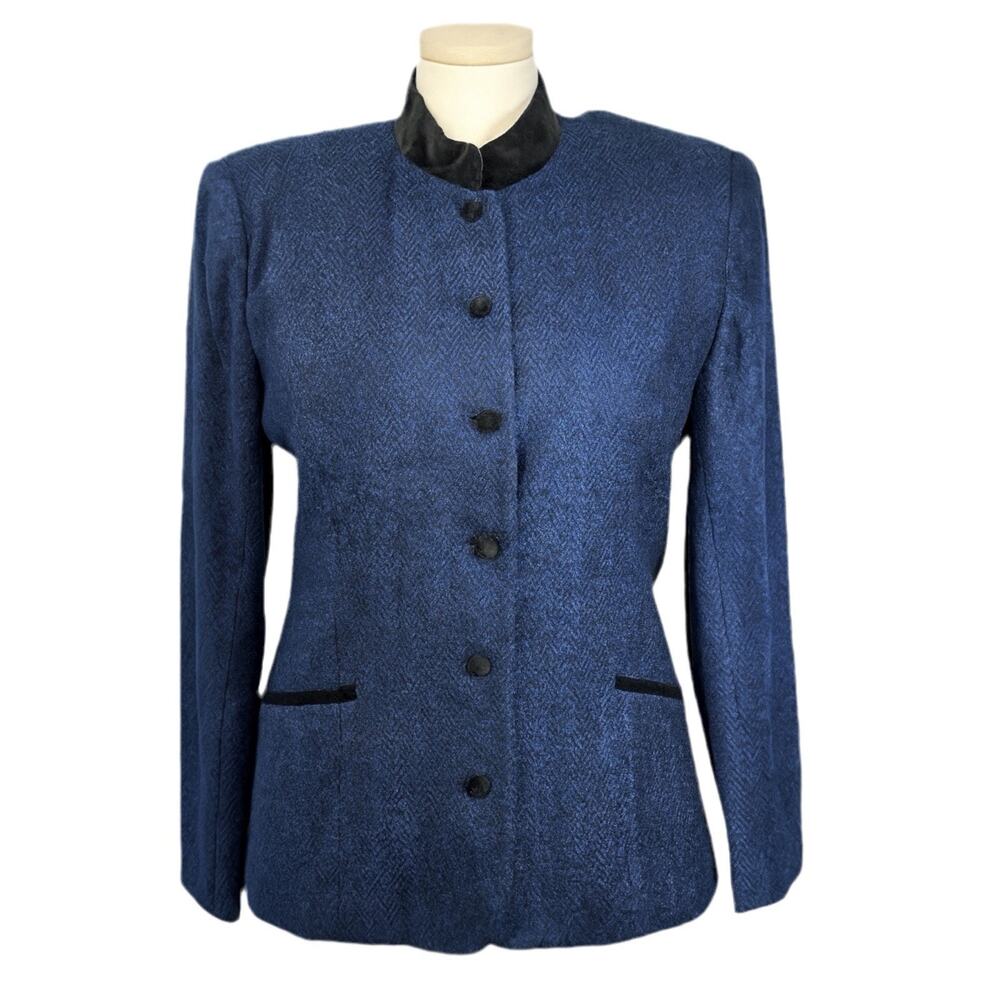 Talbots Navy Velvet Trim Blazer – Size 16, Vintage Look